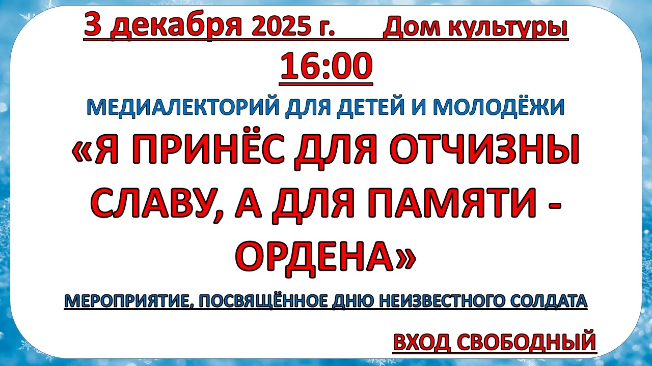 3 декабря 2025 года Медиалекторий ко Дню неизвестного солдата